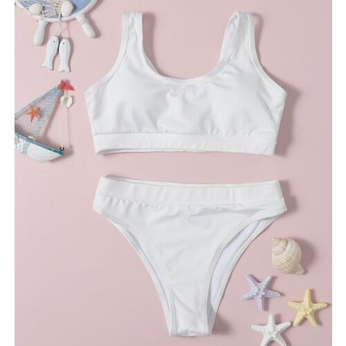 Childrens Swimsuit Solid Color White Wide Shoulder Strap Split Bikini Wading Sports Swimming Hot Spring Swimwear Baby Girl