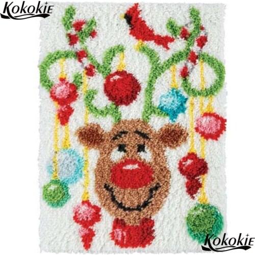DIY latch hook rug canvas printing Christmas deer vloerklee tapijt foamiran for needlework accessories knooppakket crochet tapis