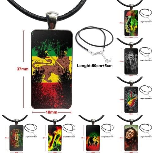 For Schoolgirl Maxi Glass Cabochon Pendant Necklace Rectangle Fashion Necklace Bob Marleys Lion Rasta Lion Reggae