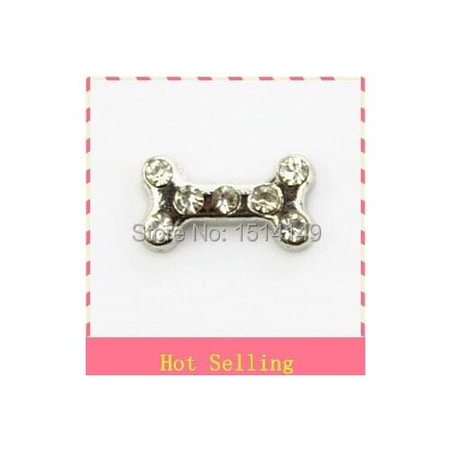 Hot selling Crystal Silver Dog Bone Charm living glass floating memory locket
