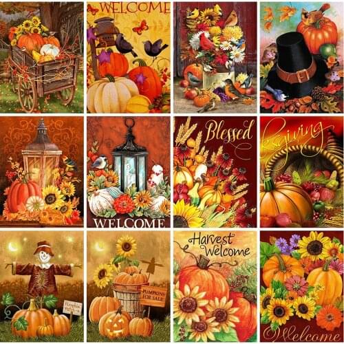 Huacan Diy Diamond Painting Flower Pumpkin DIY Diamond Embroidery Sale Fall Mosaic Cross Stitch Decor For Home