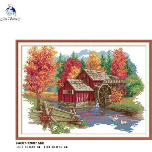 Joy Sunday Europe Scenery Mill Pattern Counted DMC 14CT 11CT Printed on Canvas Cross Stitch kits Needlework Embroidery Sets
