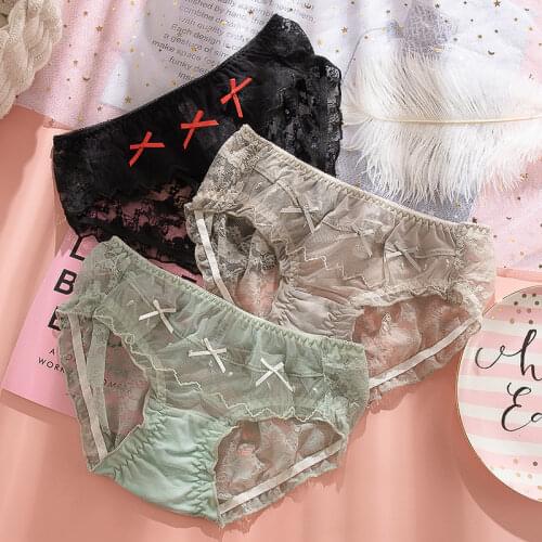 Kawaii Lingerie Seamless Panties Sweet Cute Thong Briefs Japanese Sexy Young Lady Lace Underwear Ruffles Soft Underpants Women