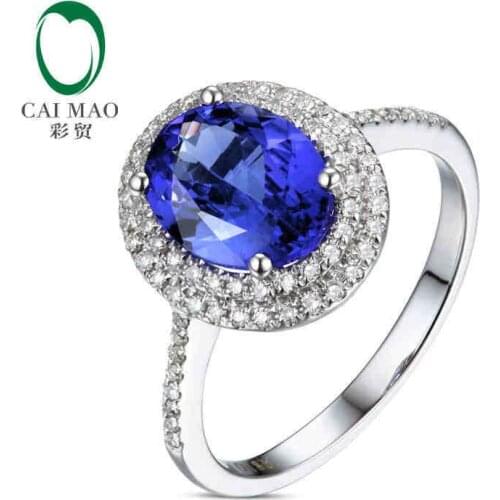CaiMao 18KT/750 White Gold 2.46 ct Natural IF Blue Tanzanite AAA 0.31 ct Full Cut Diamond Engagement Gemstone Ring Jewelry