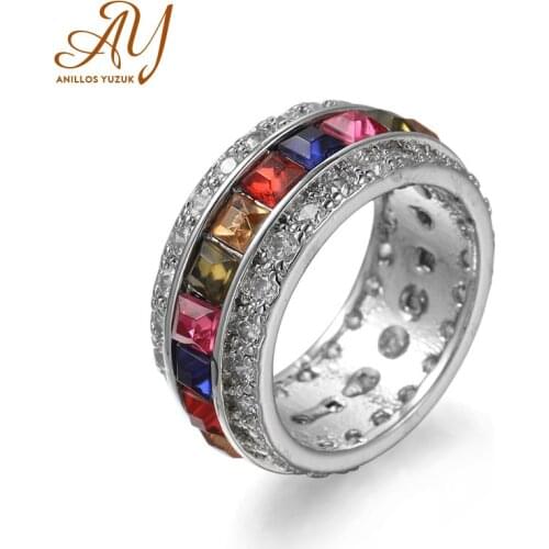 Anillos Yuzuk Silver 925 Jewelry Vintage 925 Silver Jewelry Ring Multicolor Topaz Gemstone Female Ring For Wedding Party Gift