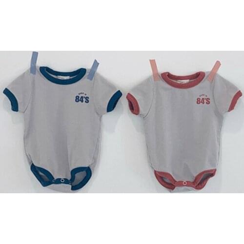 Koodykids Baby Boy Summer Clothes Rompers Grey Blue Jumpsuit Toddler Boy Girl Summer Simple Korean Newborn Bodysuit Outfit