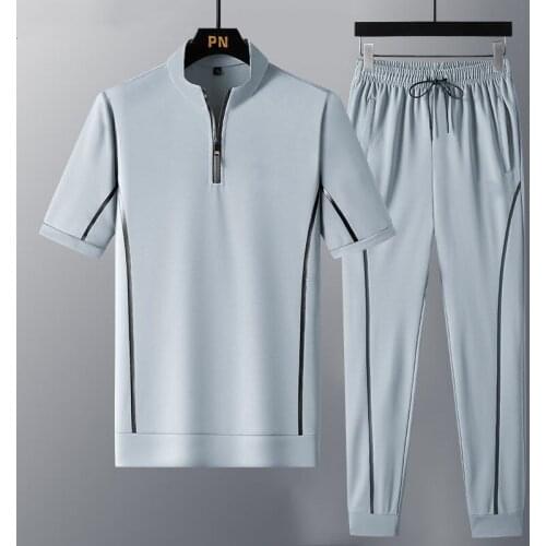 Mens Sportswear Suit 2-piece Sportswear Brand Fashion Solid Color Running Clothes Summer Mens Fitness Clothes Outdoor Sports