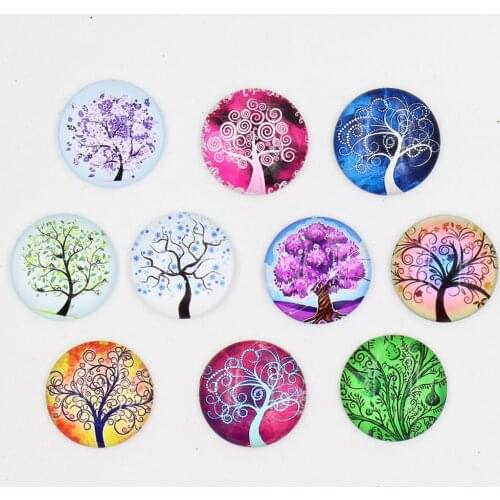 Sold by piece) 25MM Diameter Round convex glass Tree photo Cabochon for Cabochon Base DIY Jewelry Accessories