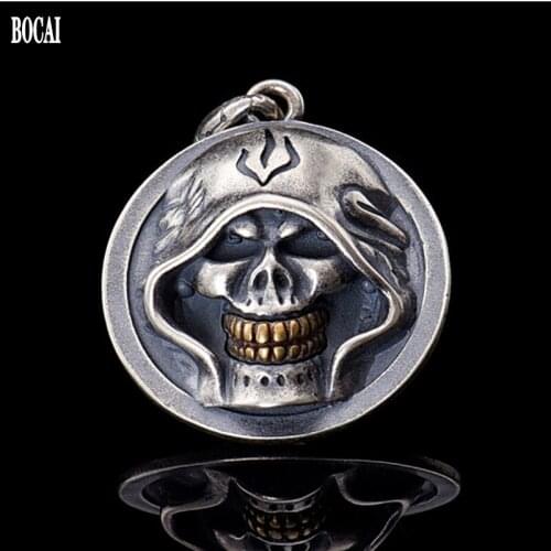 New 100% real solid S925 pure Silver Pendant for Men Dark Thai Silver Man Pendant Hip Hop Rock Ghost Messenger Knight