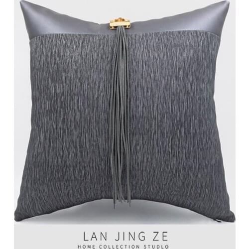 LAN JINGZE Living Room Decorative Cushion Cover PU Leather Tassel Pillowcase Nordic Style Black Pillows 45cmx45cm