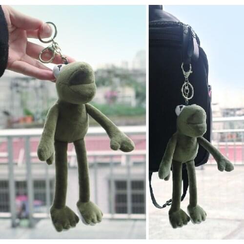 Mini Stuffed Kids Toys Frog Animal Keychains Fur Ball Pompom Keyrings Car Handbag Pendant Key Chain Ring Holder D167