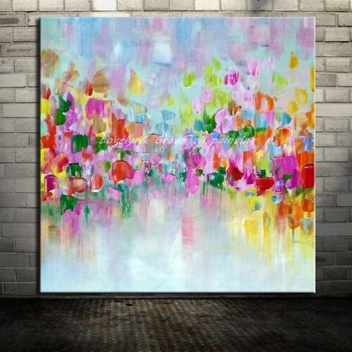 Mintura Hand Painted Colored Squares Knife Oil Painting Modern Abstract Canvas Wall Art Pictures For Living Room Home Decoration