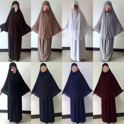 Muslim Big Hijab Long Skirt Two Pieces Set Arab Women Al Amira Khimar Prayer Headscarf Suit Islamic Robe Ethnic Abaya Jilbab