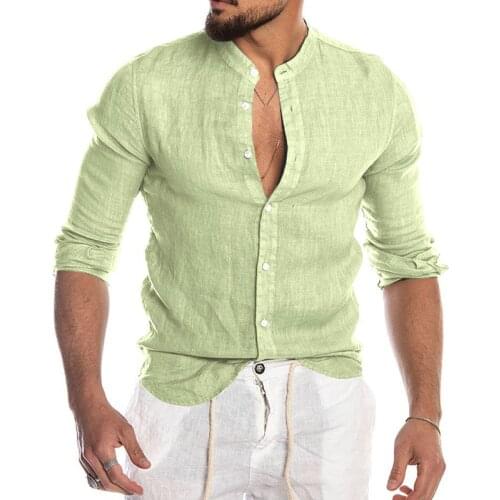 Mens Summer Cool Breathable Cotton Linen Shirts Casual Long Sleeve Shirt For Man