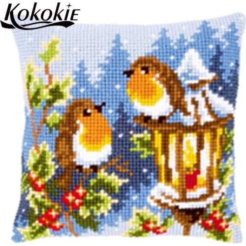 Handmade embroidery cushion cover kits cross stitch pillowcase cartoon birds throw pillowcase fabric embroider needlework kits