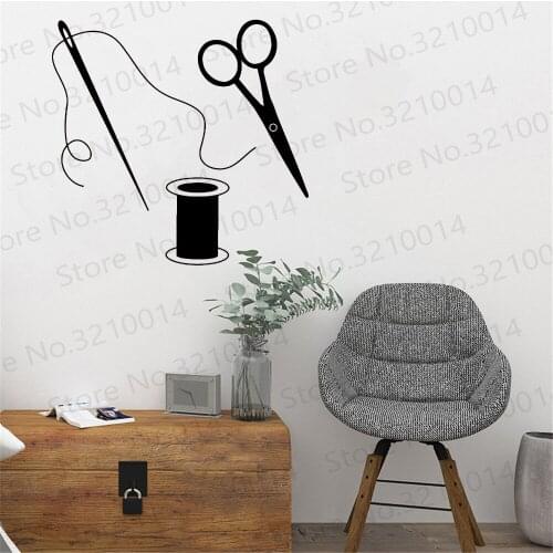Scissors Wall Stickers Sewing Tailor Wall Decals For Fabric Sewing Room Removable Vinyl Art Mural Home Decor PW307