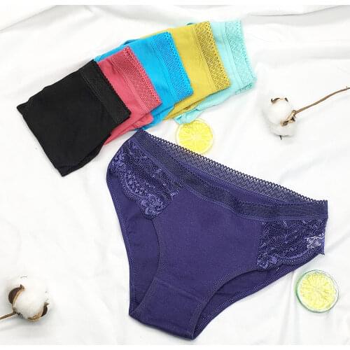 6 Pcs / Lot New Arrival 2021 Underwear Women Cotton 6 Color Sexy Lace Low Rise Briefs Panties M L XL 9465