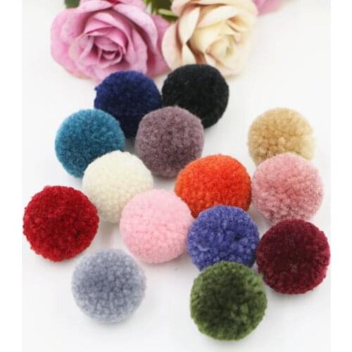Wholesale 50PCs 25MM Round Wool Balls Craft 3D Button Patch Sticker Fit Girls Hair Jewelry Headband Shoes Decoration