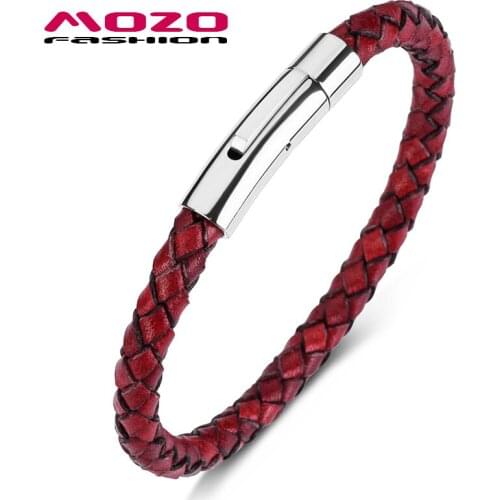 Wholesale Punk Male Fashion Jewelry Genuine Leather Bracelet Women Handmade Bangle Trendy Clasp Wrist Band Red