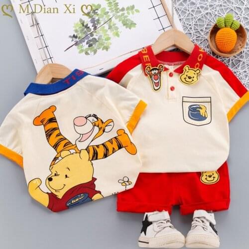 0-5Y Kids Baby Toddler Boys Clothes Summer Cartoon Bear Print Sets 2Pcs Shortsleeve T-Shirt+Shorts Child Boy Beach Wear Outfits