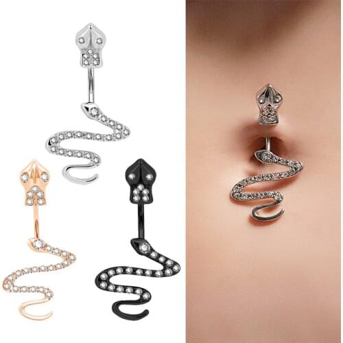 1pc Snake Navel Piercing Belly Button Rings Bar Stainless Steel CZ Crystal Ombligo Stud Barbell for Woman Sexy Body Jewelry 14G