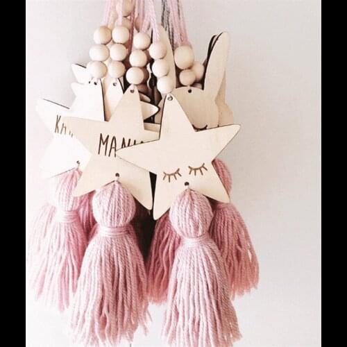 Nordic Style Cute Star Shape Wooden Beads Tassel Pendant Kids Room Decoration Wall Hanging Ornament for Photography