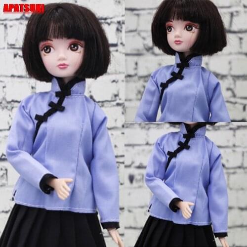 Blue Casual Handmade Chinese Traditional Clothes For Barbie Clothes High Neck Unique Evening Top for 1/6 BJD Dolls Clothes Toy