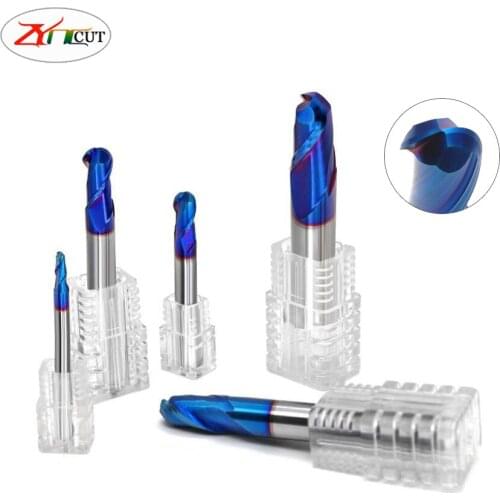 R1/R2/R3/R4/R5/R6/R8/R10 HRC65 Two-edge Blue nano coating ball end milling cutter for processing high hardness materials
