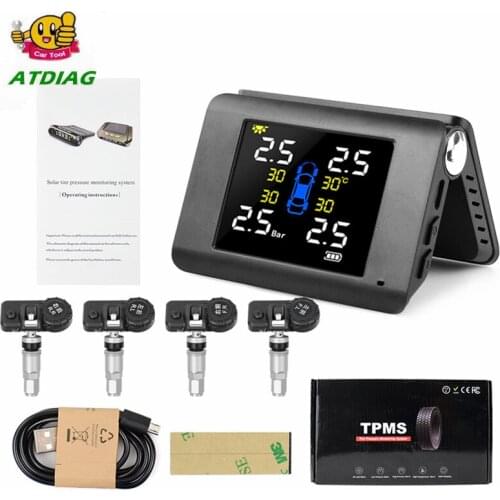 TPMS Solar Power Folding Tyre Pressure Monitoring with 4 Sensors LCD Real-time Display Car Tire Pressure Auto Alarm System
