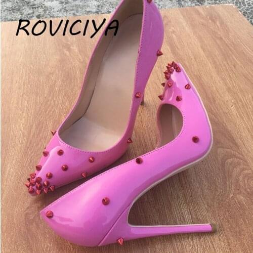 Brand fashion new pointed rose 12cm high-heeled exquisite rivets elegant single shoes ladies party shoes MD018 ROVICIYA