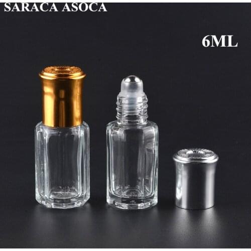 6ml Octagonal Glass Bottles With Roll On Aroma Bottles Metal Ball Perfume Essential Oil Refillable Vials LOGO Print 50PCS/LOT