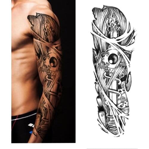 Temporary Tattoo Sticker mechanical Full Flower Tattoo with Arm Body Art Big Large Fake Tattoo Sticker