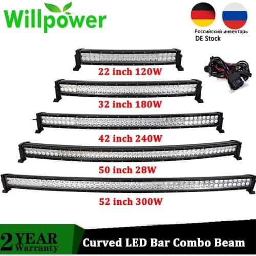 Willpower 22 32 42 50 52 inch Curved Led Light Bar COMBO 240W 300W Driving Offroad Car Truck 4x4 4WD SUV ATV 12V 24V