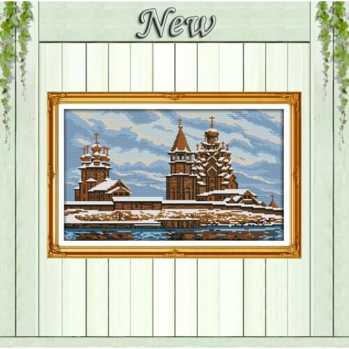 Snow-covered landscape,Counted Printed on canvas DMC 11CT 14CT Cross Stitch kits,needlework Set embroidery,Winter castle Scenery