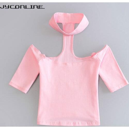 Summer Harajuku T-shirts For Women Cropped Top 2019 Short Sleeve Top Tees Female T-shirt Women Casual Halter Women T Shirt Tops