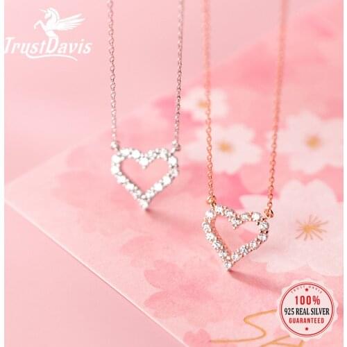 TrustDavis Genuine 925 Sterling Silver Romantic Heart CZ Pendant Choker Necklace For Women Wedding Party Fine Jewelry DS1016