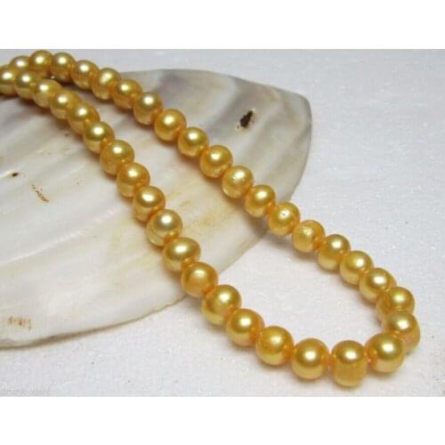 17inch 9-10mm SOUTH SEA GOLDEN PEARL NECKLACE Real photo style Natural Fine jewe SHIPPING