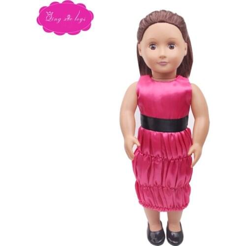 18 inch Girls doll dress Princess magenta evening gown American new born skirt Baby toys fit 43 cm baby dolls c352