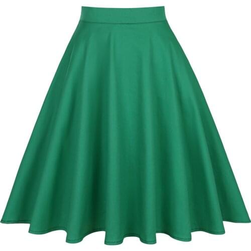 202 Cotton Summer A-line Short Green Skirt Womens Knee Length 50s 60s Vintage High Waist School Women Skirt