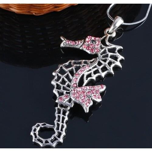 3pcs Silver Color Pink Rhinestone Hippocampus Pendant Charms For Jewelry Making DIY Necklace Accessories