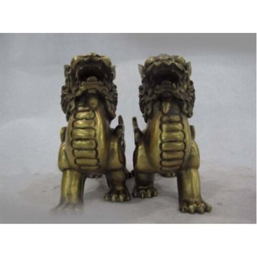 4 Chinese pure Brass Copper fengshui statue foo dog wing lion unicorn figurine SD 506Discount 30