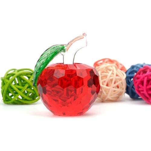 40mm 50mm 60mm Red Crystal Apple Paperweight Crystal Crafts Figurine Miniature Office Table Home Decor Wedding Birthday Gifts