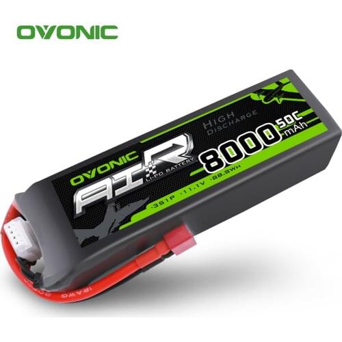 OVONIC 8000mAh 50C 11.1V 3S Lipo Battery with Deans Plug for 1/10 &1/8 Size RC Car Truck Quad Helicopter Drone Boat