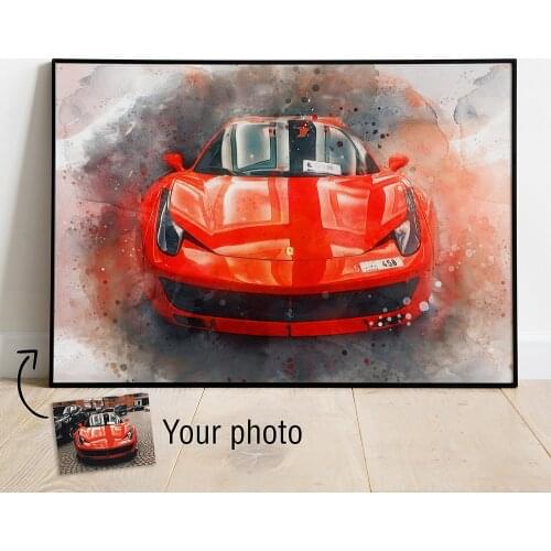 Custom Car Watercolor Digital Painting Poster or Canvas from Your Photos Cars Enthusiast Personalized Gifts Wall Print Decor Art