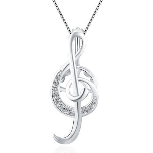 CLUCI 925 Sterling Silver Pearl Locket Pendant Women Jewelry Elegant Music Note Shaped Pendant for Office Lady Necklace SC093SB
