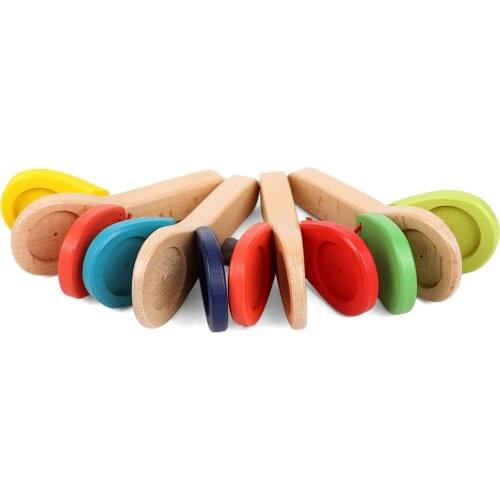 Childrens toy clapper Baby Wooden Clapper Percussion Infant Handle Clapping Castanet Random Color Wooden clapper toy
