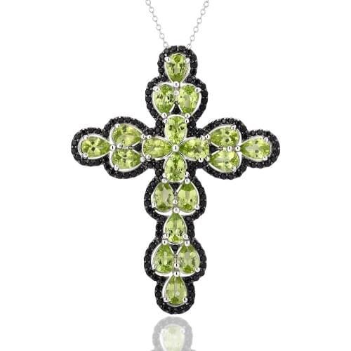 GZ ZONGFA High Quality Natural Peridot Black Spinel 925 Sterling Silver Pendant Jewelry Cross Necklace