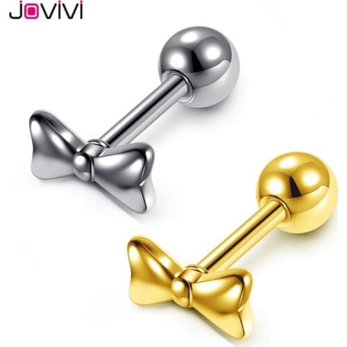 Jovivi Stainless Steel Stud Earring 16Ga Bowknot Ear Studs Helix Tragus Cartilage Earrings Fashion Women Girl Piercing Jewelry