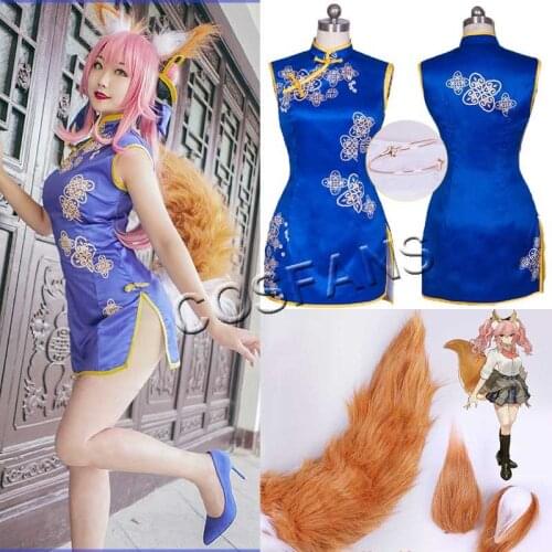 FGO Cosplay Fate/Grand Order Tamamo no Mae cheongsam cosplay costume dress female men Halloween cosplay full wig tail ears