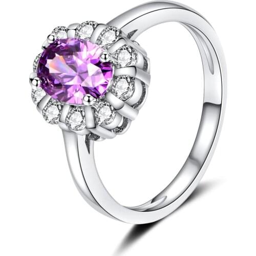 Beautiful Red Pink Purple Champagne Olive Green Color Rings Luxury Bridal Wedding Cz Crystal Engagement Ring Sets For Women Gift